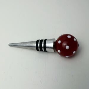 Glass Mushroom Wine Bottle Stopper Red White Polka Dot Barware Cottagecore Gift